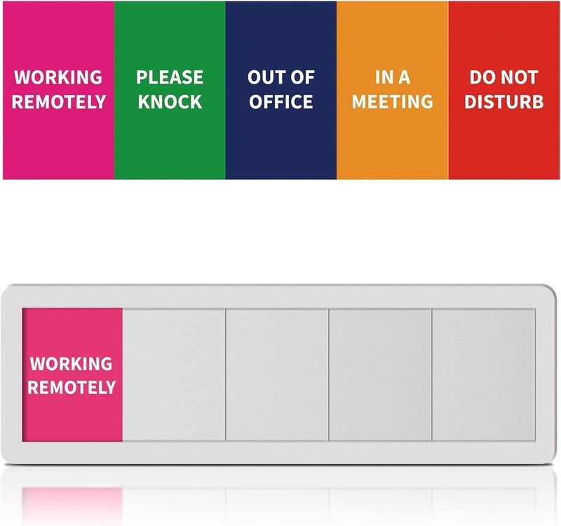 EliteSign Office Door Signs Do Not Disturb, Please Knock, In A Meeting, Out Of Office, Working Remotely 5 Options Privacy Door Slider Sign for Meeting & Conference Room Frosted Silver - Image 1